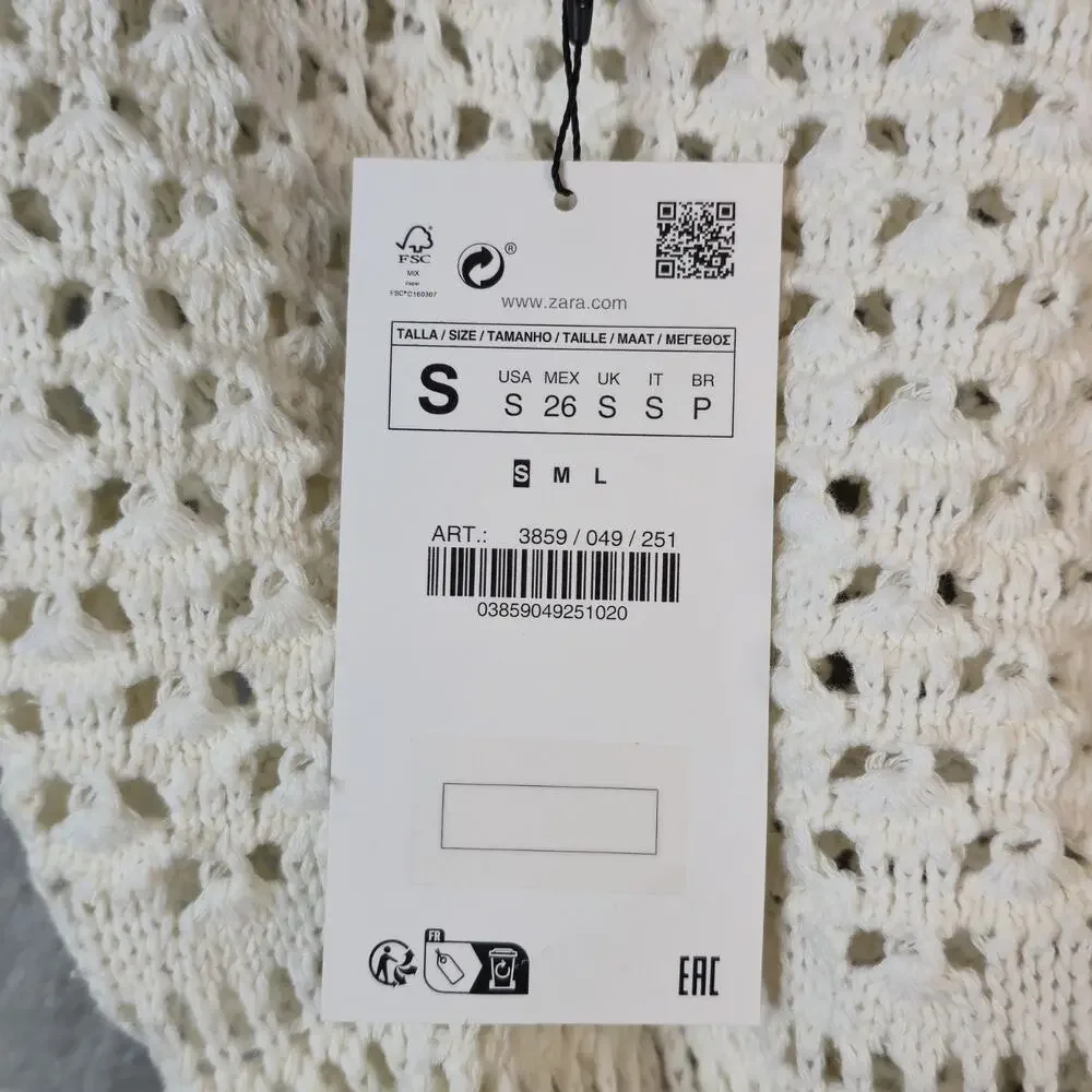 ZARA Eyelet Crochet Long Sleeve Top Size Small Boho Cottagecore Festival NWT